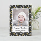 Cartes Pour Fêtes Annuelles Noir moderne Pine d'or Mistletoe Noël (Debout devant)