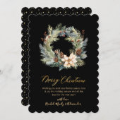 Cartes Pour Fêtes Annuelles Noir moderne Script Wreath Verdure Noël (Devant / Derrière)