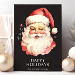 Cartes Pour Fêtes Annuelles Noir Vintage Aquarelle Noël du Père Noël<br><div class="desc">Envoyez des salutations festives avec notre Black Vintage Watercolor Santa Claus Christmas Holiday Card! Cette carte de charme présente une illustration nostalgique de l'aquarelle du Père Noël dressée contre un arrière - plan vibrant, ornée de délicats flocons de neige. Idéal pour répandre la joie des fêtes, cette carte capture l'esprit...</div>