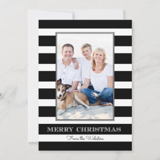 Cartes Pour Fêtes Annuelles Noir | White Stripe Joyeux Noël Photo