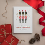 Cartes Pour Fêtes Annuelles Noisette rouge et or Noël<br><div class="desc">Carte de Noël traditionnelle. Le design présente les détails de votre événement en lettres serif,  avec une illustration aquarelle de trois noix de cou ornées de fausse poussière d'or. Tout le texte est facile à customiser.</div>