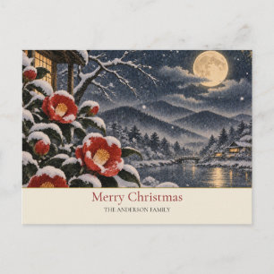 Cartes Pour Fêtes Annuelles Nom de famille Camélia Rouge de la Lune de Neige J