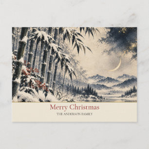 Cartes Pour Fêtes Annuelles Nom de famille Croissant de Lune Bamboo enneigé Ja