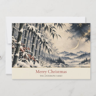 Cartes Pour Fêtes Annuelles Nom de famille Croissant de Lune en bambou enneigé
