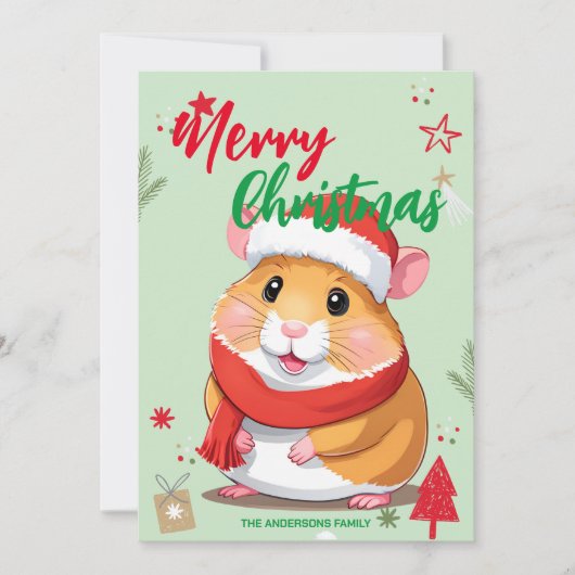 Cartes Pour Fêtes Annuelles Nom de famille de Noël de hamster mignon de Père N (Devant)