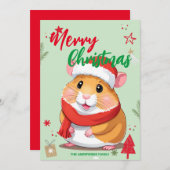 Cartes Pour Fêtes Annuelles Nom de famille de Noël de hamster mignon de Père N (Devant / Derrière)