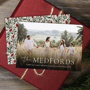 Cartes Pour Fêtes Annuelles Nom de famille élégant Floral Retour Noël