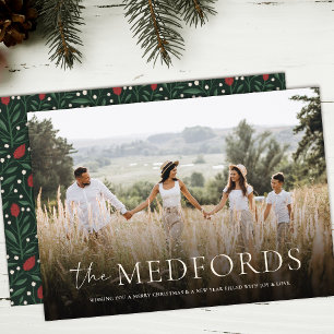 Cartes Pour Fêtes Annuelles Nom de famille élégant Floral Retour Noël