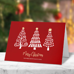 Cartes Pour Fêtes Annuelles Nom de script Arbres de Noël joyeux rouges Fantais