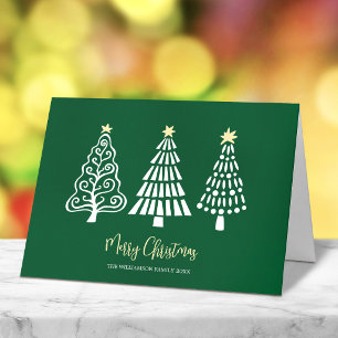 Cartes Pour Fêtes Annuelles Nom de script Arbres de Noël verts fantaisistes