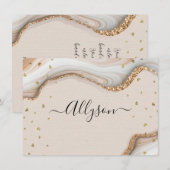 Cartes Pour Fêtes Annuelles Nom en écriture & Message, Cœurs Pailletés, Marbre (Devant / Derrière)