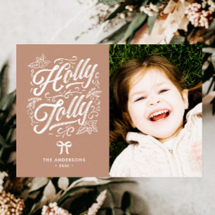 Cartes Pour Fêtes Annuelles Nom et photo de Noël de la famille Holly Jolly