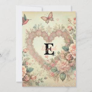 Cartes Pour Fêtes Annuelles Nom monogramme cœurs floraux vintage aquarelle 