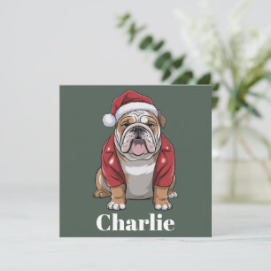Cartes Pour Fêtes Annuelles Nom personnalisé Chien Bouledogue Anglais Noël 