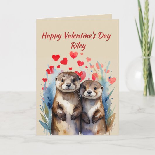 Cartes Pour Fêtes Annuelles Nom personnalisé Love Cute Otters Coeurs animaux (Devant)