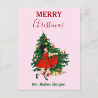 Nom personnalisé Rétro Noël Fille Noël Arbre rose