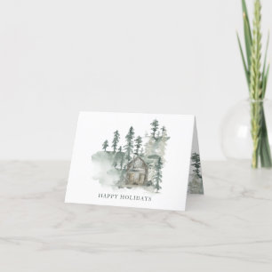 Cartes Pour Fêtes Annuelles Nom personnalisé Rustique Cabine Aquarelle Forêt v