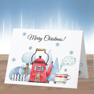 Cartes Pour Fêtes Annuelles Nom, Théière Magique Rouge Maison d'Hiver