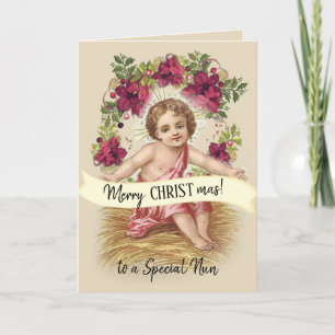 Cartes Pour Fêtes Annuelles Nonne vintage de catholique de Jésus de bébé de
