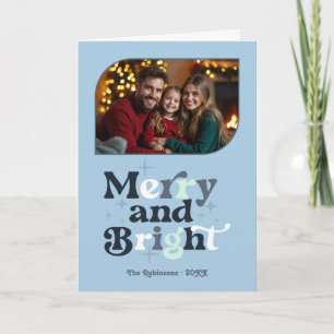 Cartes Pour Fêtes Annuelles Nordic Cool Joyeux et Lumineux Photo de Noël Rétro