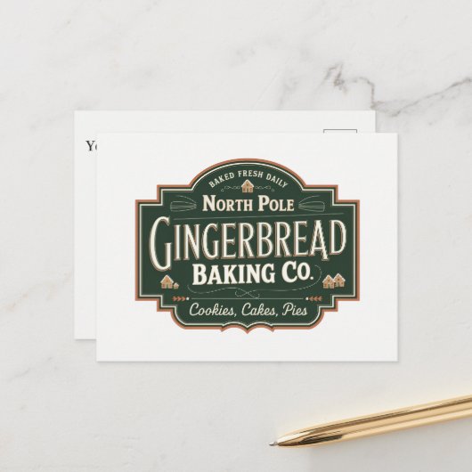 Cartes Pour Fêtes Annuelles North Pôle Gingerbread Baking Company ajouter un m (Devant/Arrière en situation)