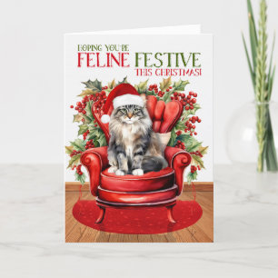 Cartes Pour Fêtes Annuelles Norwegian Forest Christmas Chat FELINE Festive