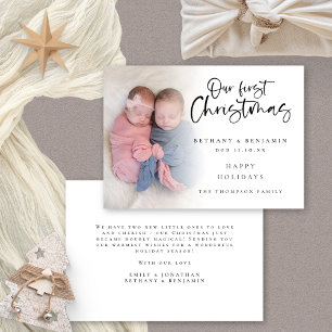 Cartes Pour Fêtes Annuelles Nos premiers bébés jumeaux de Noël Photo personnal
