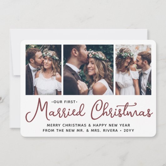 Cartes Pour Fêtes Annuelles Nos premiers mariés Noël 3 Mariages Photos Rouge (Devant)