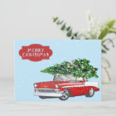 Cartes Pour Fêtes Annuelles Nostalgale Red Car & Cut Tree (Debout devant)