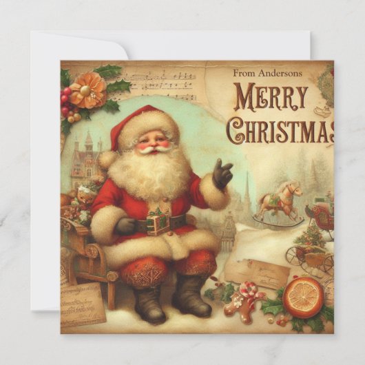 Cartes Pour Fêtes Annuelles Nostalgale Rétro Santa Claus Joyeux Noël (Devant)