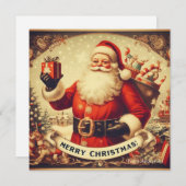Cartes Pour Fêtes Annuelles Nostalgale Rétro Santa Claus Joyeux Noël (Devant / Derrière)