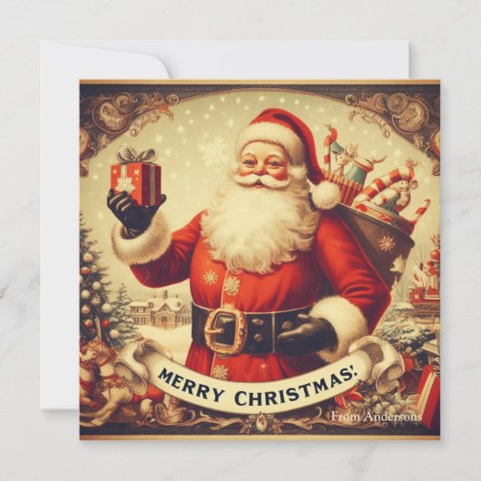 Cartes Pour Fêtes Annuelles Nostalgale Rétro Santa Claus Joyeux Noël (Devant)