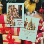 Cartes Pour Fêtes Annuelles Nostalgale Retro Santa Claus Joyeux Noël Photo<br><div class="desc">Mignonne ! Adorable, Santa Claus rétro avec sapin de Noël et sucre de canne géant de menthe poivrée et votre photo de famille sur le devant et votre message de Noël et de Nouvel An sur le côté opposé avec un elfe sucré. Facile à personnaliser à l'aide des champs modèles....</div>