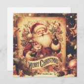 Cartes Pour Fêtes Annuelles Nostalgic rétro Santa Claus souriant couleurs muet (Devant / Derrière)