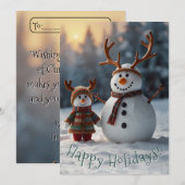 Cartes Pour Fêtes Annuelles Nostalgique Snowman & Cheerful Snow-Child (Devant / Derrière)