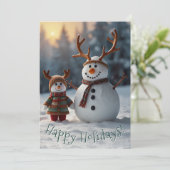 Cartes Pour Fêtes Annuelles Nostalgique Snowman & Cheerful Snow-Child (Debout devant)