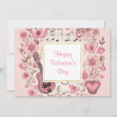 Cartes Pour Fêtes Annuelles Notes musicales et fleurs style rétro Valentine's (Devant)