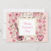 Notes musicales et fleurs style rétro Valentine's