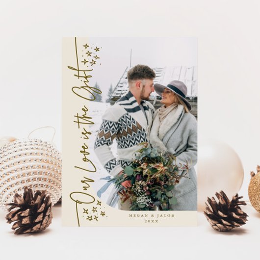 Cartes Pour Fêtes Annuelles Notre cadeau d'amour Noël Créme photo nouvellement