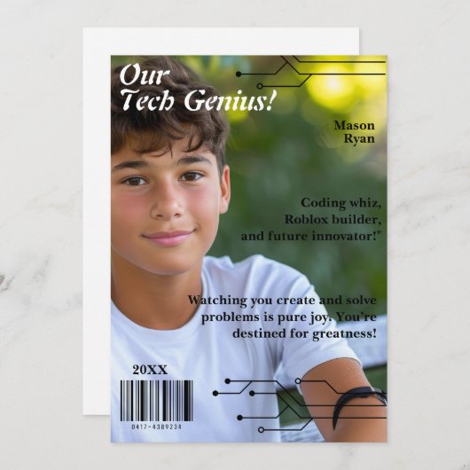 Cartes Pour Fêtes Annuelles Notre couverture de magazine Tech Genius (Devant / Derrière)