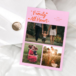 Cartes Pour Fêtes Annuelles Notre famille est tout cœur Photo orange rose Sain