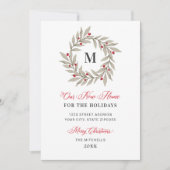 Cartes Pour Fêtes Annuelles Notre nouvelle maison Noël Verdure Monogramme Wrea (Devant)