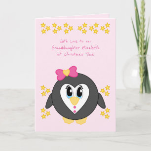 Cartes Pour Fêtes Annuelles Notre petite-fille à Noël mignon pingouin rose