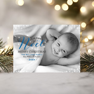 Cartes Pour Fêtes Annuelles Notre premier Noel Blue Photo Overlay Baby First
