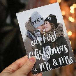 Cartes Pour Fêtes Annuelles Notre premier Noël en tant que M. Mme Photo Holida