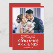 Cartes Pour Fêtes Annuelles Notre premier Noël en tant que Mr & Mrs jeunes mar (Devant / Derrière)