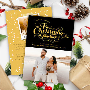 Cartes Pour Fêtes Annuelles Notre premier Noël Ensemble Golden Script Photo