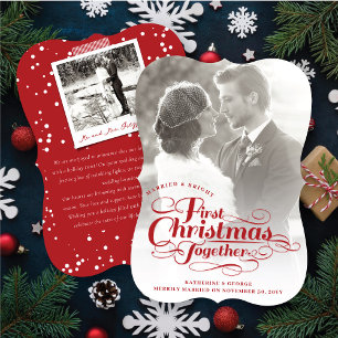 Cartes Pour Fêtes Annuelles Notre premier Noël ensemble photo de script blanc