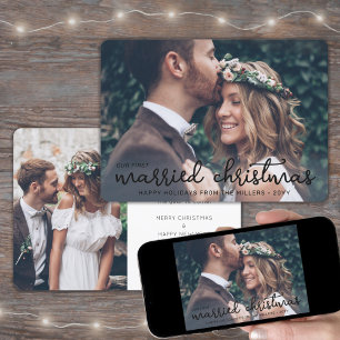 Cartes Pour Fêtes Annuelles Notre premier Noël Marié Simple Photos Mariages