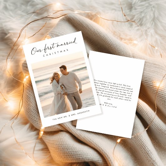 Cartes Pour Fêtes Annuelles Notre première photo côtière de Noël Mariée